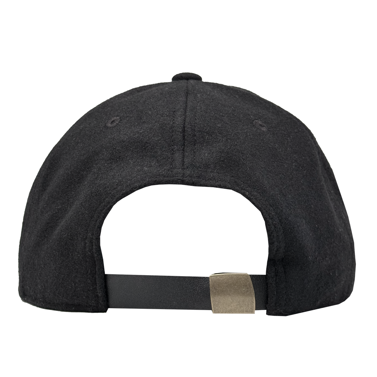The image shows the back view of the Oakland Ballers B Strapback by Oakland Ballers. This black cap features an adjustable strapback with a metallic buckle, two eyelet holes on each side, and soft, slightly textured fabric.