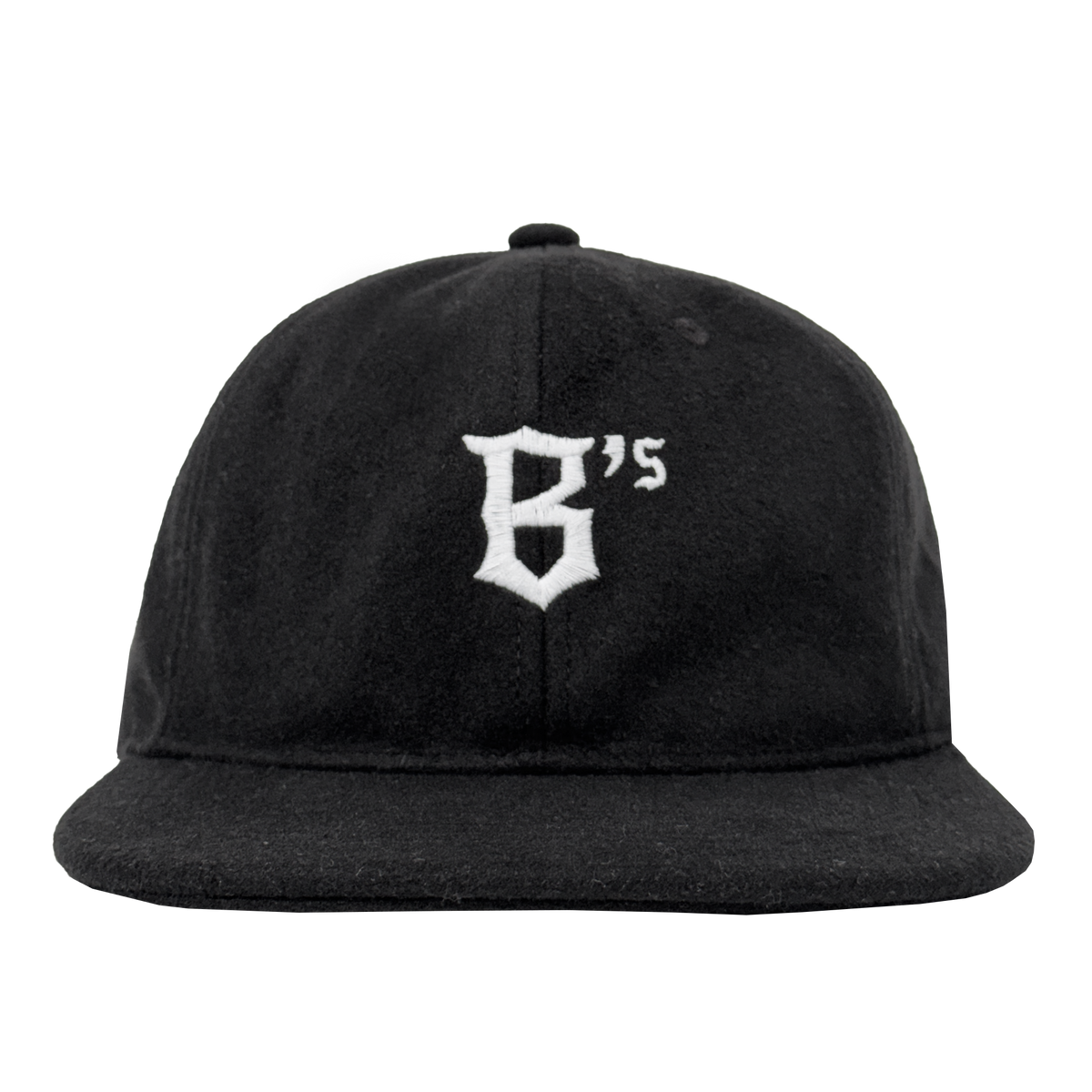 The Oakland Ballers B Strapback is a black hat with a flat brim and an embroidered white gothic-style “B” on the front. An adjustable strapback offers comfort. Shown from the front on a plain white background. Brand: Oakland Ballers.